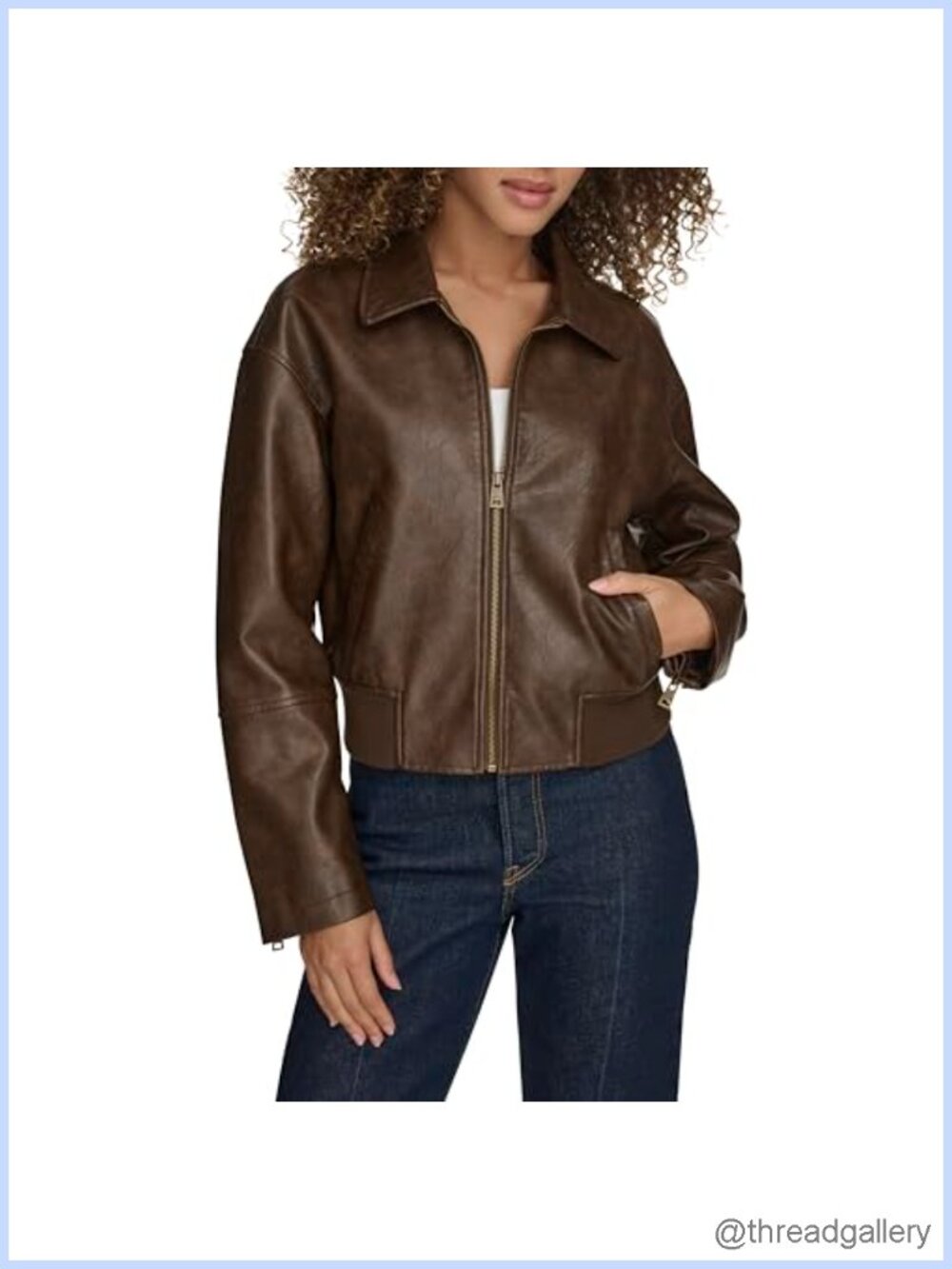 Women's Faux Leather Bomber Jacket Laydown Collar Zip Front
